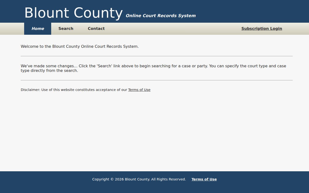 Blount County court search landing page for a Maryville resident lookup