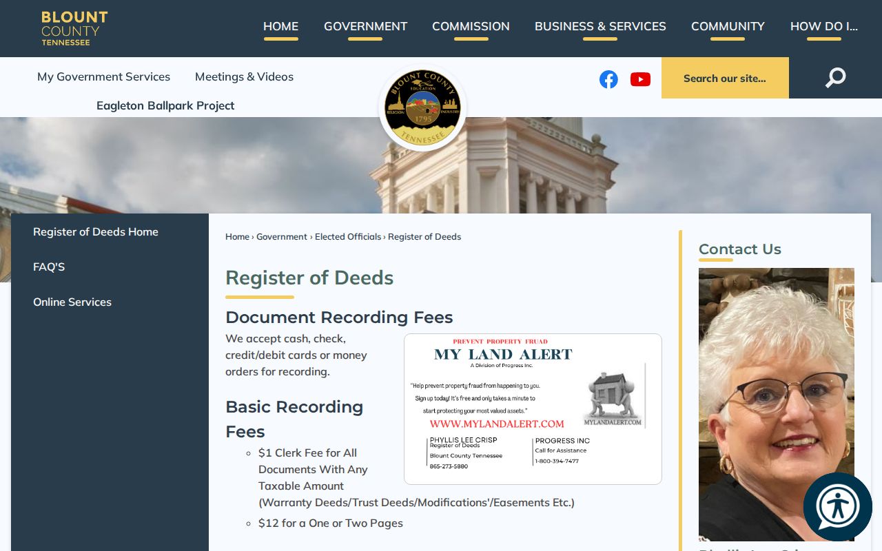 Maryville street directory Register of Deeds information page